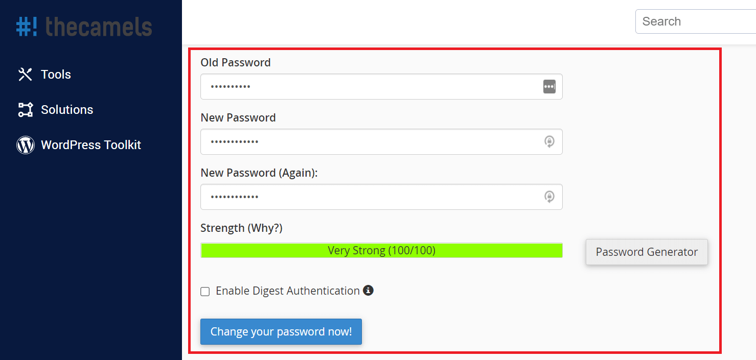 Hosting password change - cpanel - step 2