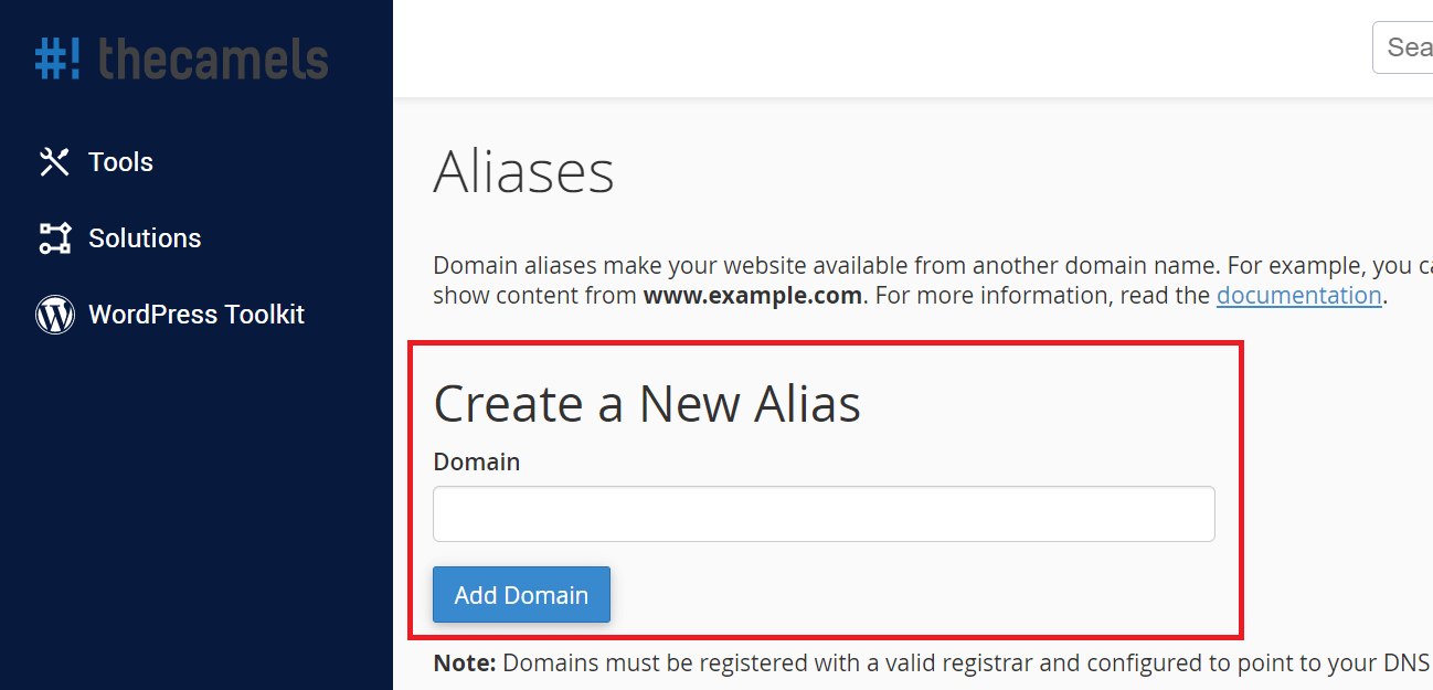 Adding domain alias - step 2