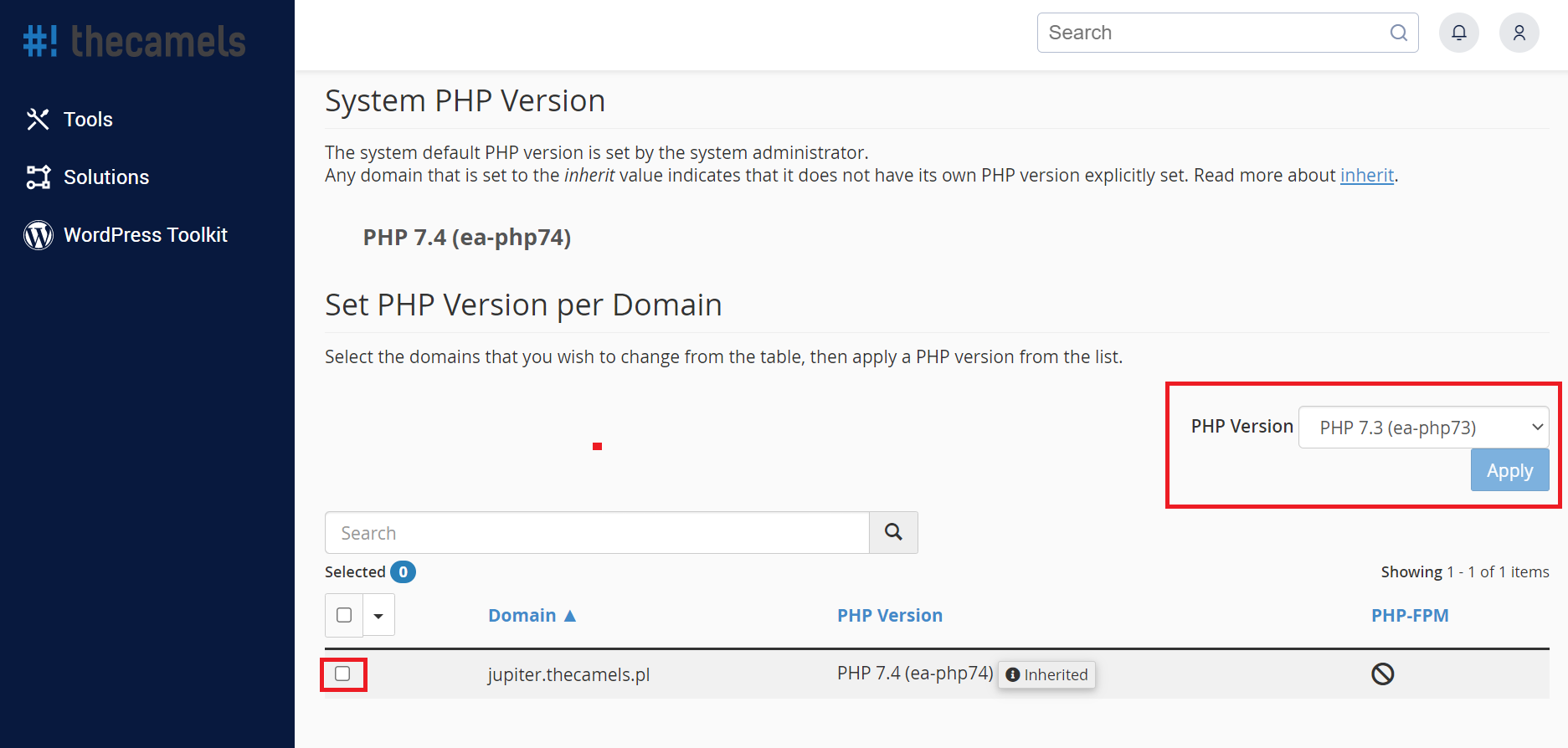 Changing PHP version - step 2