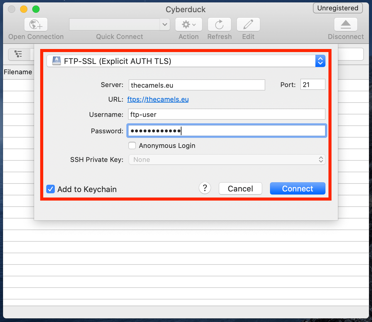 password in cyberduck windows