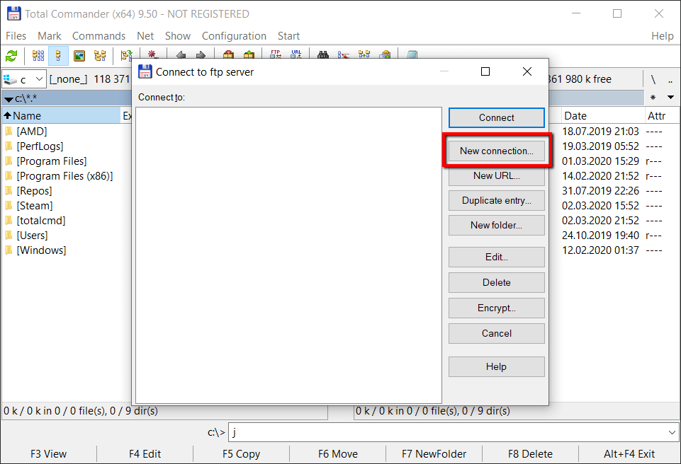 Configuration of Total Commamnder FTP client - step 2