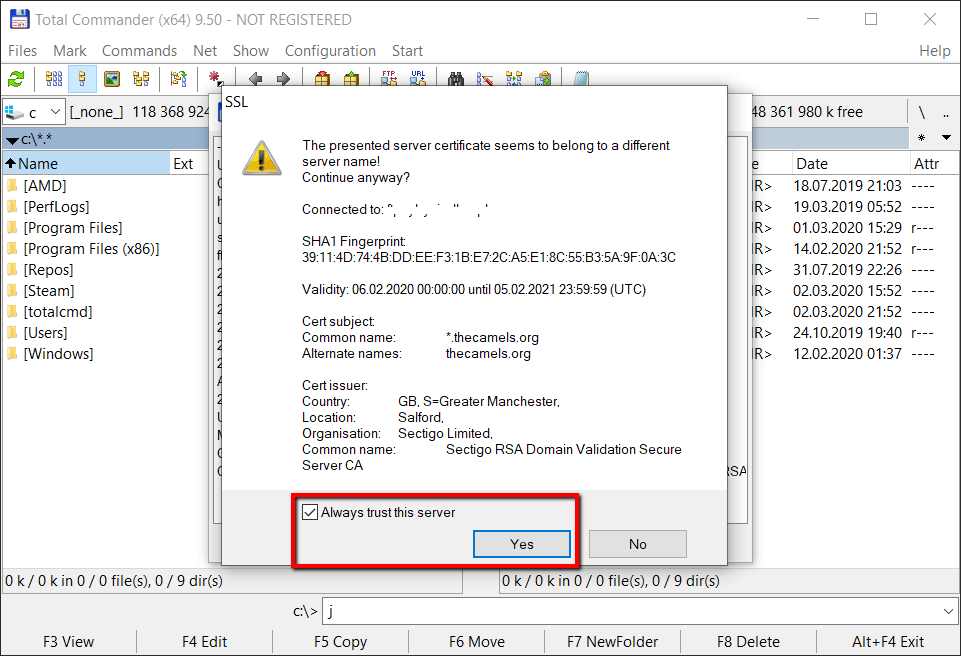 Configuration of Total Commamnder FTP client - step 5