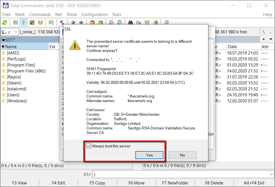 total commander sftp connection